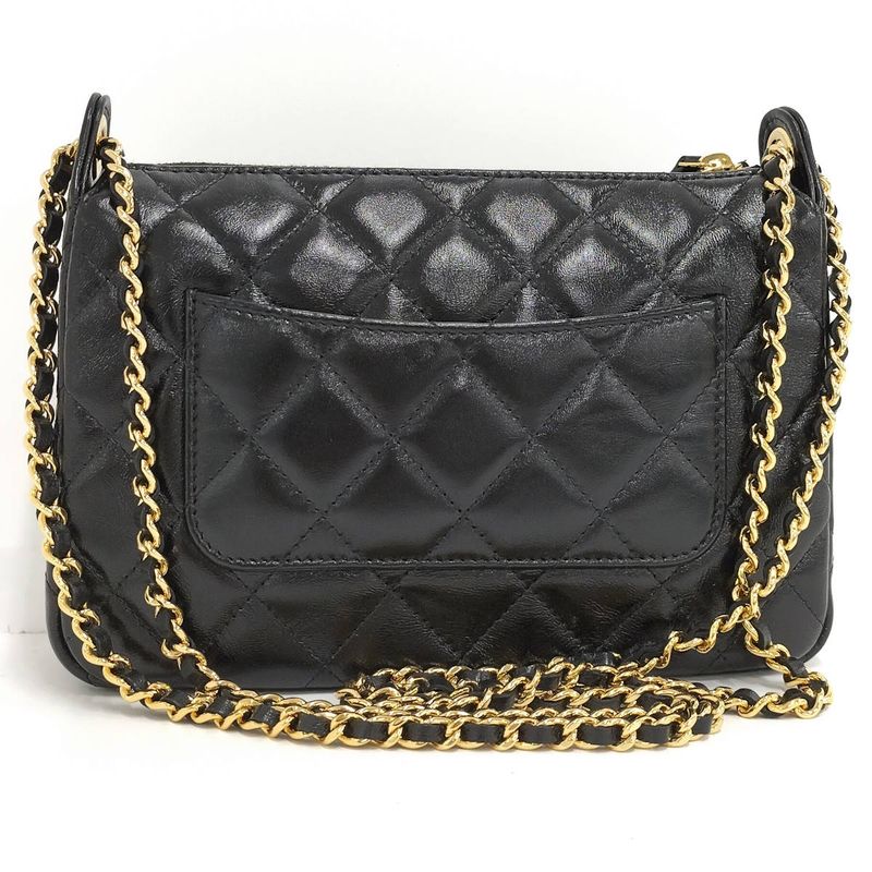 Chanel Chain Shoulder Bag Coco Mark Lambskin Leather Black