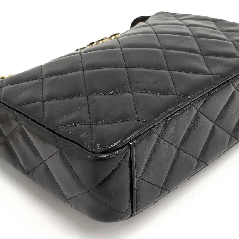 Chanel Chain Shoulder Bag Coco Mark Lambskin Leather Black