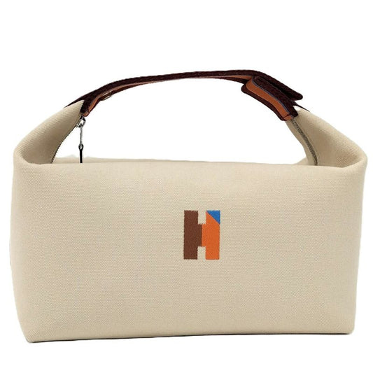 Hermes Handbag Brid a Black GM Canvas Beige