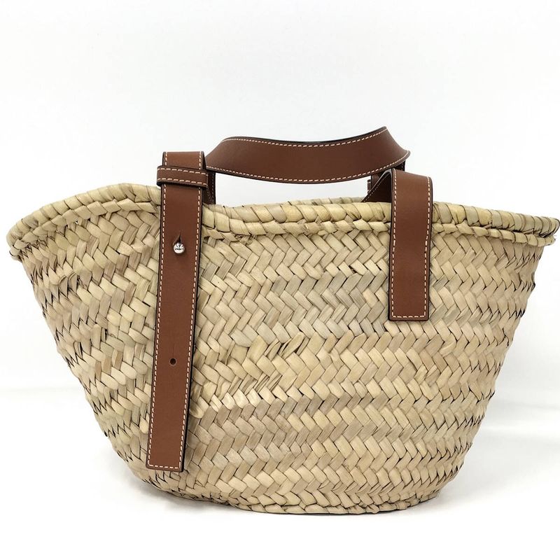 Loewe Handbag Basket Bag Raffia Leather Beige
