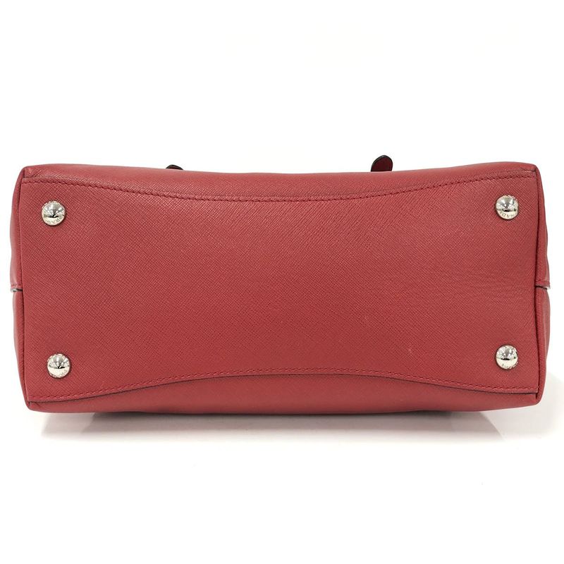 Prada Tote Bag Logo Plate Leather Red