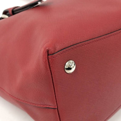 Prada Tote Bag Logo Plate Leather Red