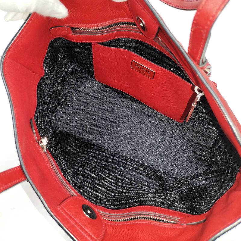 Prada Tote Bag Logo Plate Leather Red