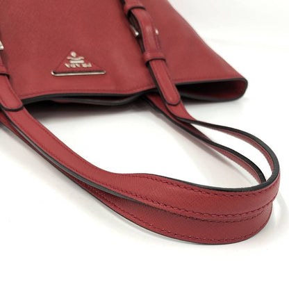 Prada Tote Bag Logo Plate Leather Red