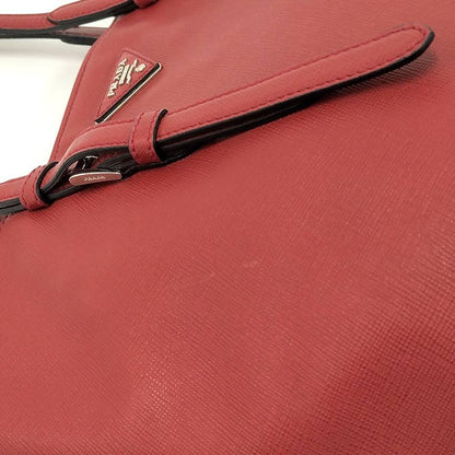 Prada Tote Bag Logo Plate Leather Red