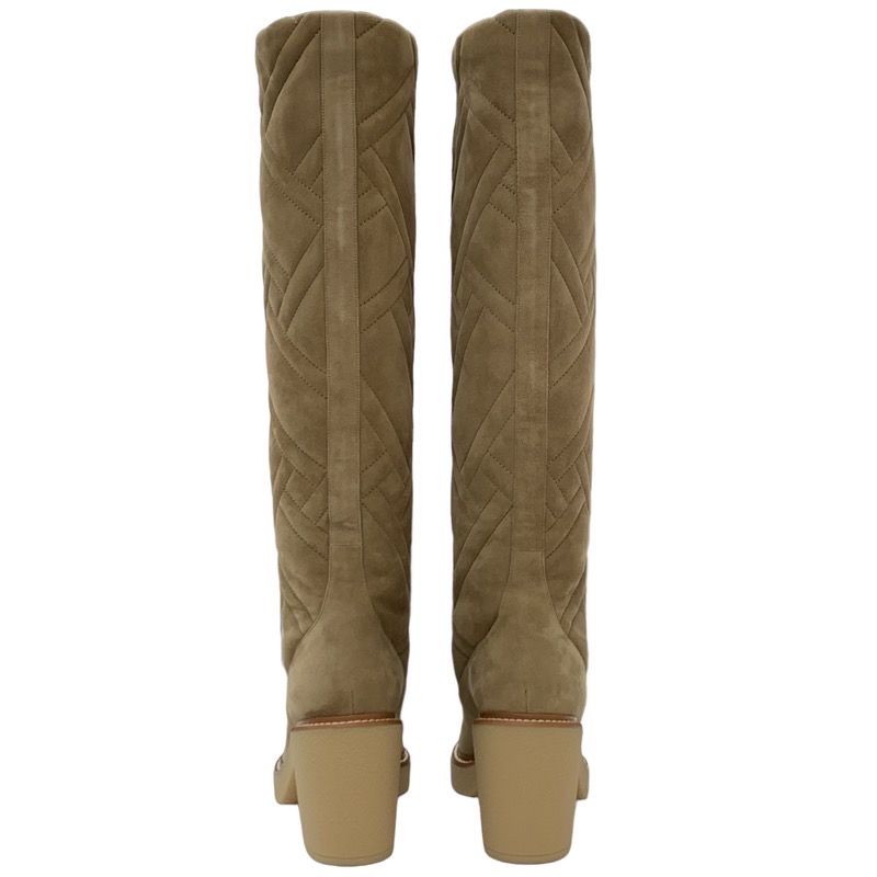 Hermes Fjord Boots Long Boots Shoes Suede Beige Quilted Exlibris