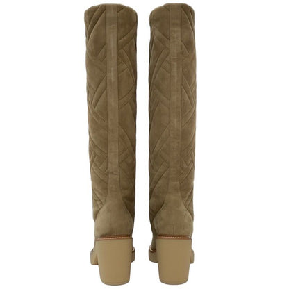 Hermes Fjord Boots Long Boots Shoes Suede Beige Quilted Exlibris