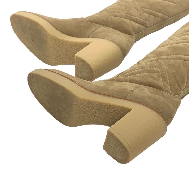 Hermes Fjord Boots Long Boots Shoes Suede Beige Quilted Exlibris