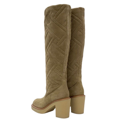 Hermes Fjord Boots Long Boots Shoes Suede Beige Quilted Exlibris