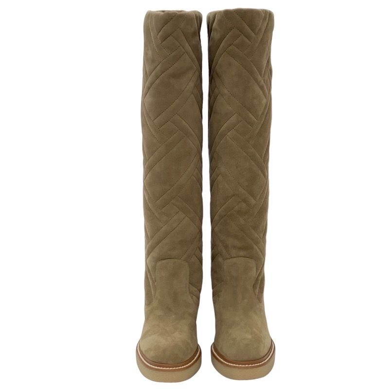 Hermes Fjord Boots Long Boots Shoes Suede Beige Quilted Exlibris