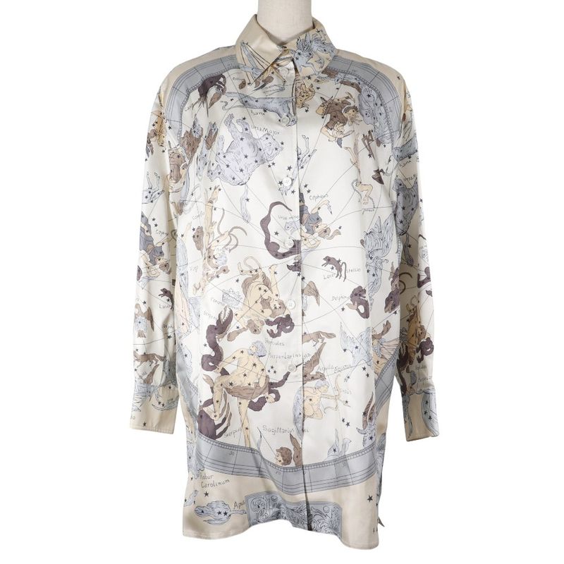 Hermes Constellation Pattern Margiela Period Silk Off-White Women's Long Sleeve