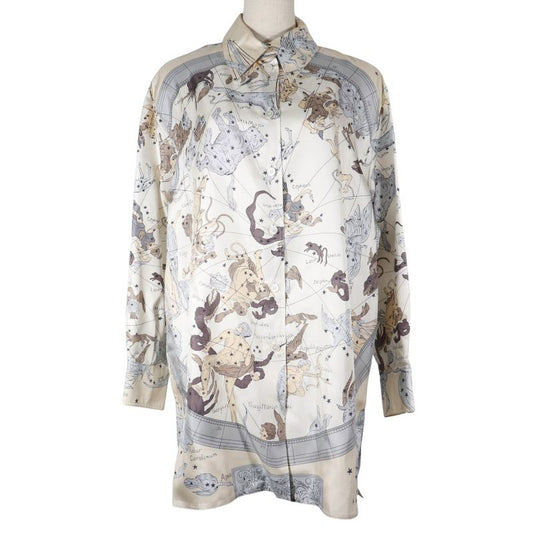 Hermes Constellation Pattern Margiela Period Silk Off-White Women's Long Sleeve