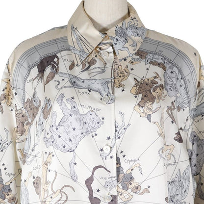 Hermes Constellation Pattern Margiela Period Silk Off-White Women's Long Sleeve