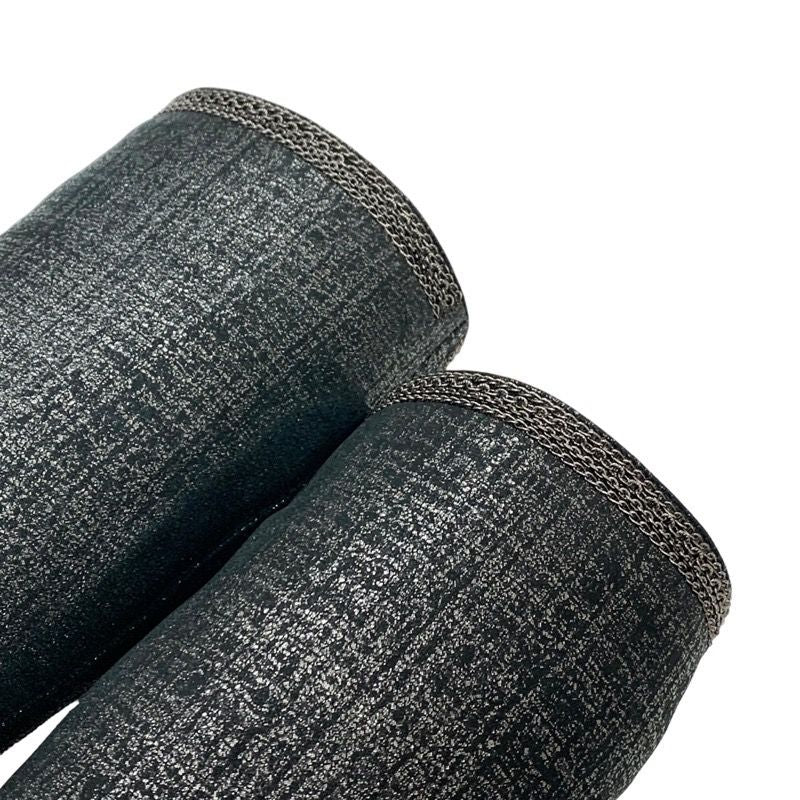 Chanel Boots Long Boots Here Mark Ribbon Chain Fabric Black