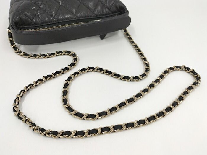 Chanel 2way Shoulder Bag Coco Mark Caviar Skin Leather Black