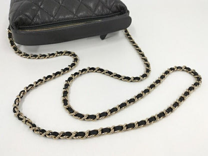 Chanel 2way Shoulder Bag Coco Mark Caviar Skin Leather Black