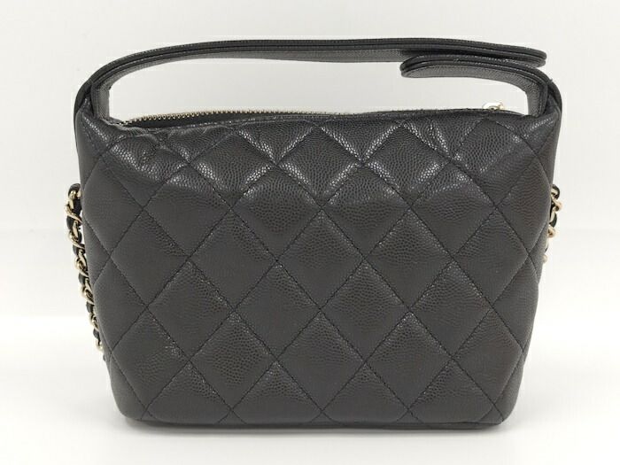 Chanel 2way Shoulder Bag Coco Mark Caviar Skin Leather Black