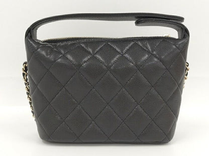 Chanel 2way Shoulder Bag Coco Mark Caviar Skin Leather Black