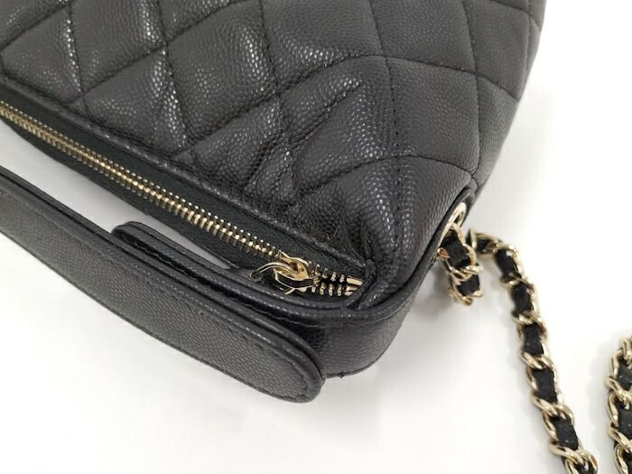 Chanel 2way Shoulder Bag Coco Mark Caviar Skin Leather Black