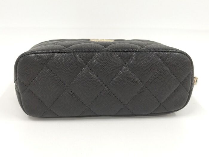 Chanel 2way Shoulder Bag Coco Mark Caviar Skin Leather Black