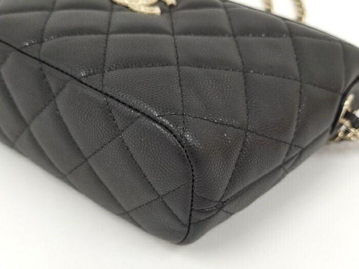 Chanel 2way Shoulder Bag Coco Mark Caviar Skin Leather Black