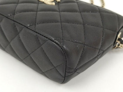 Chanel 2way Shoulder Bag Coco Mark Caviar Skin Leather Black