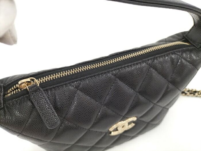 Chanel 2way Shoulder Bag Coco Mark Caviar Skin Leather Black