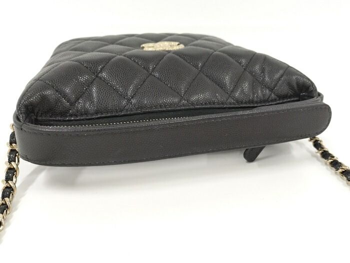Chanel 2way Shoulder Bag Coco Mark Caviar Skin Leather Black