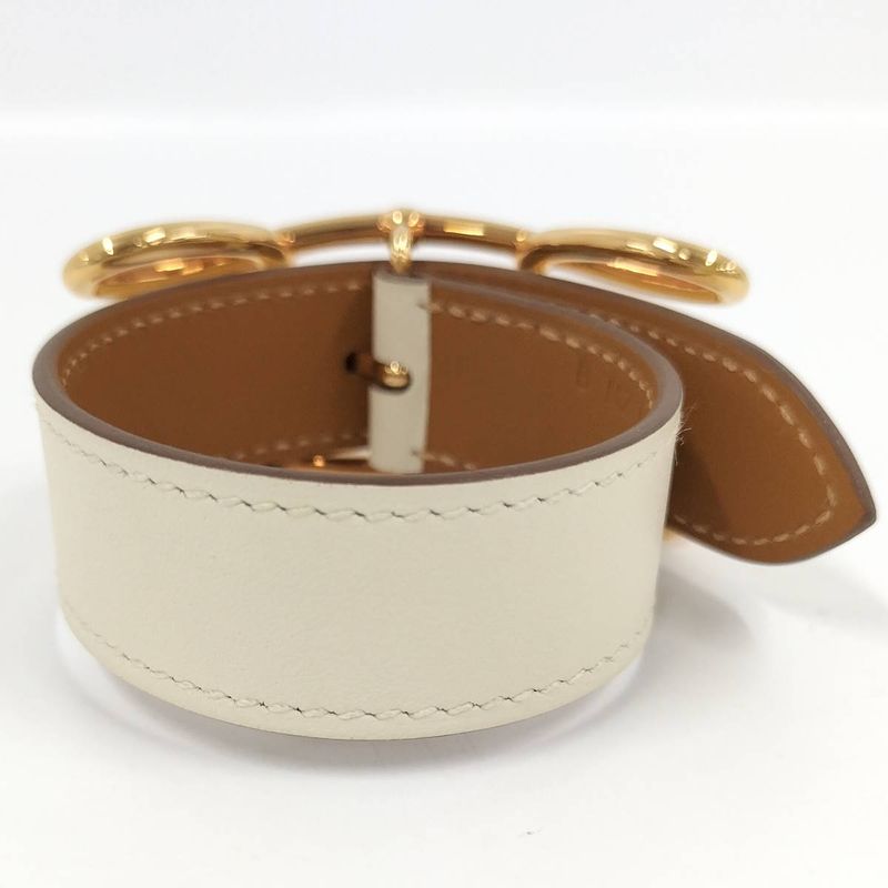 Hermes Leather Bracelet Voltage T2 Swift Gold Plated Nata Ivory B Stamped