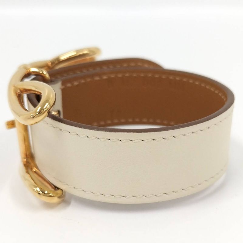 Hermes Leather Bracelet Voltage T2 Swift Gold Plated Nata Ivory B Stamped