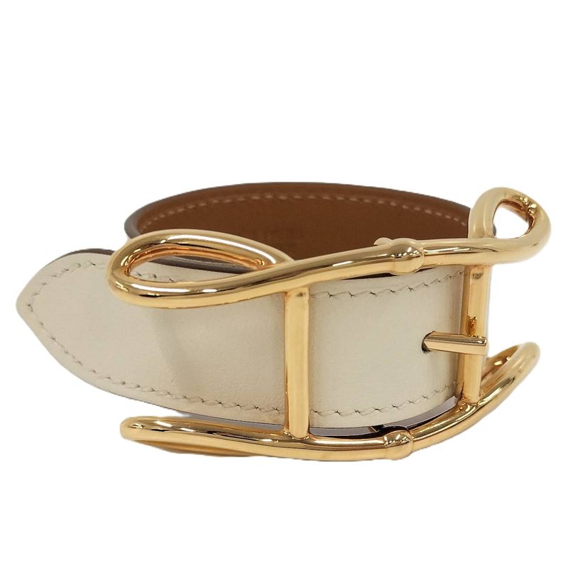 Hermes Leather Bracelet Voltage T2 Swift Gold Plated Nata Ivory B Stamped