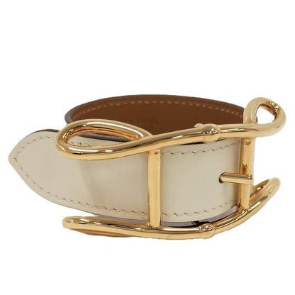 Hermes Leather Bracelet Voltage T2 Swift Gold Plated Nata Ivory B Stamped