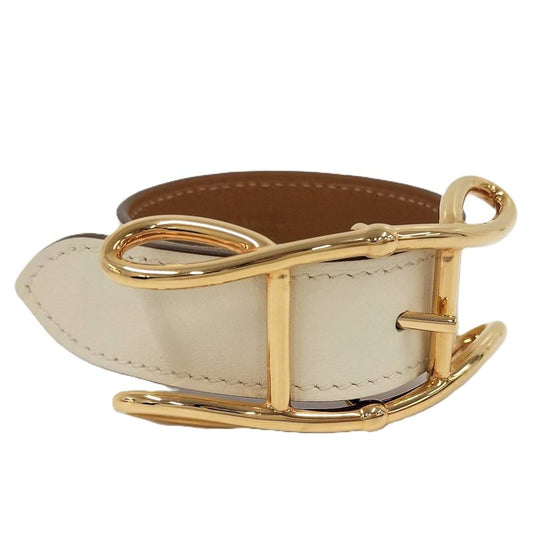 Hermes Leather Bracelet Voltage T2 Swift Gold Plated Nata Ivory B Stamped