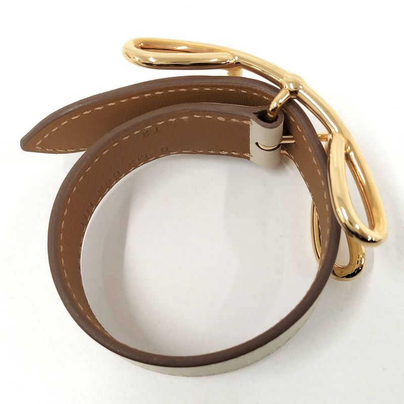 Hermes Leather Bracelet Voltage T2 Swift Gold Plated Nata Ivory B Stamped
