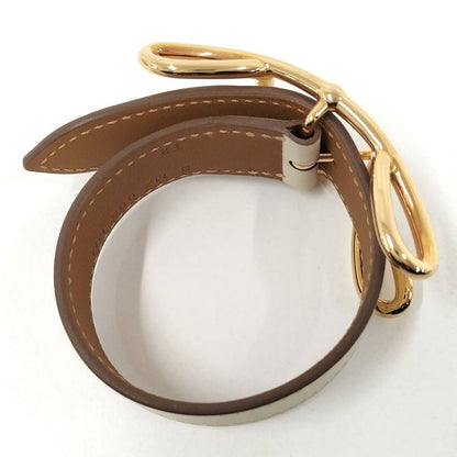 Hermes Leather Bracelet Voltage T2 Swift Gold Plated Nata Ivory B Stamped