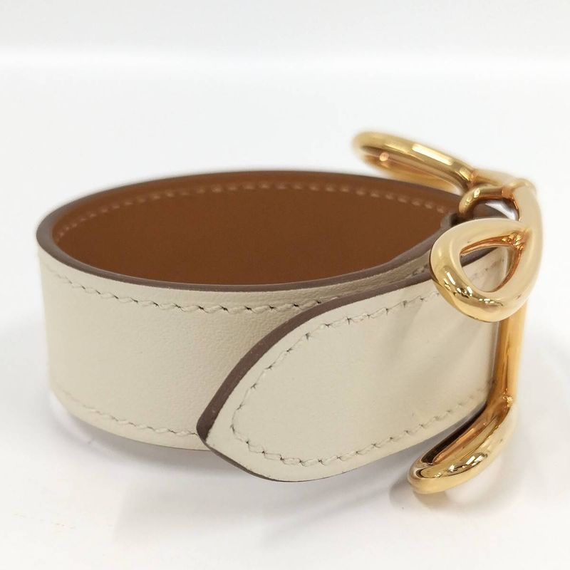 Hermes Leather Bracelet Voltage T2 Swift Gold Plated Nata Ivory B Stamped
