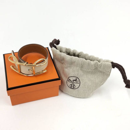 Hermes Leather Bracelet Voltage T2 Swift Gold Plated Nata Ivory B Stamped