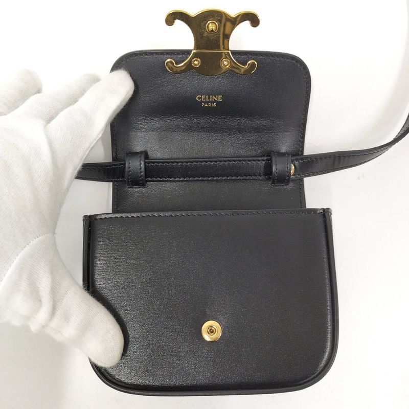 Celine Mini Claude Triomphe Shoulder Bag Leather Black 10i513dpv