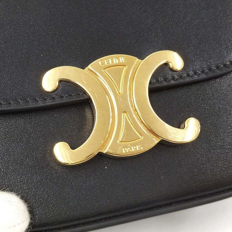 Celine Mini Claude Triomphe Shoulder Bag Leather Black 10i513dpv