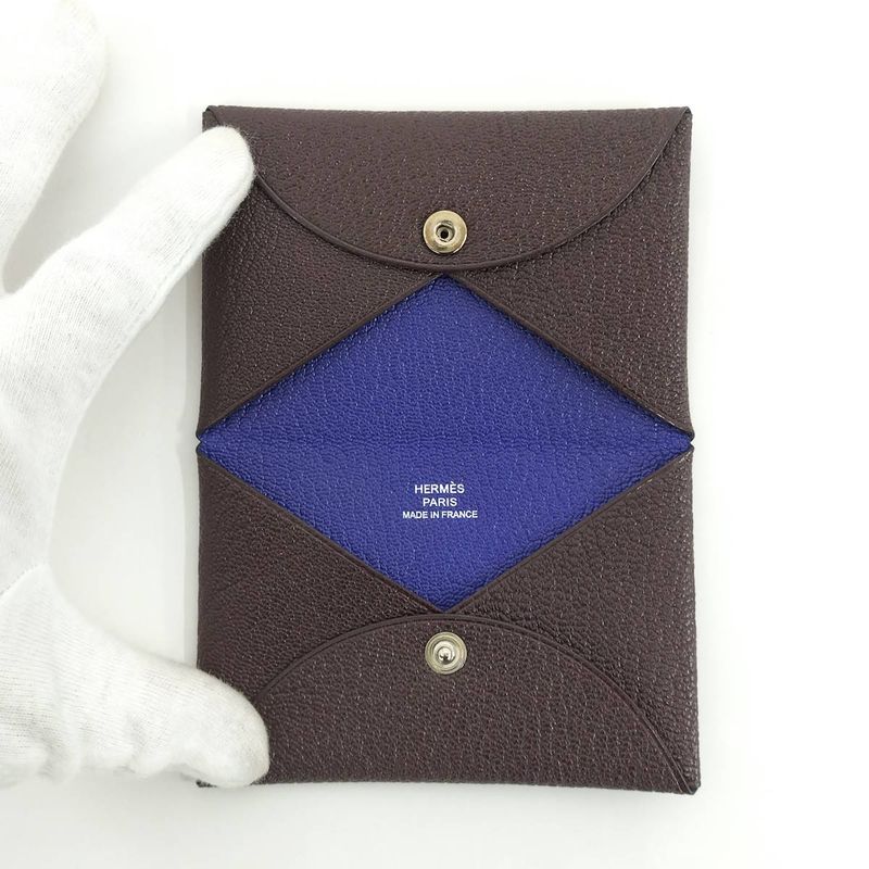 Hermes Calvi Duo Coin Case Leather Brown Z Stamp