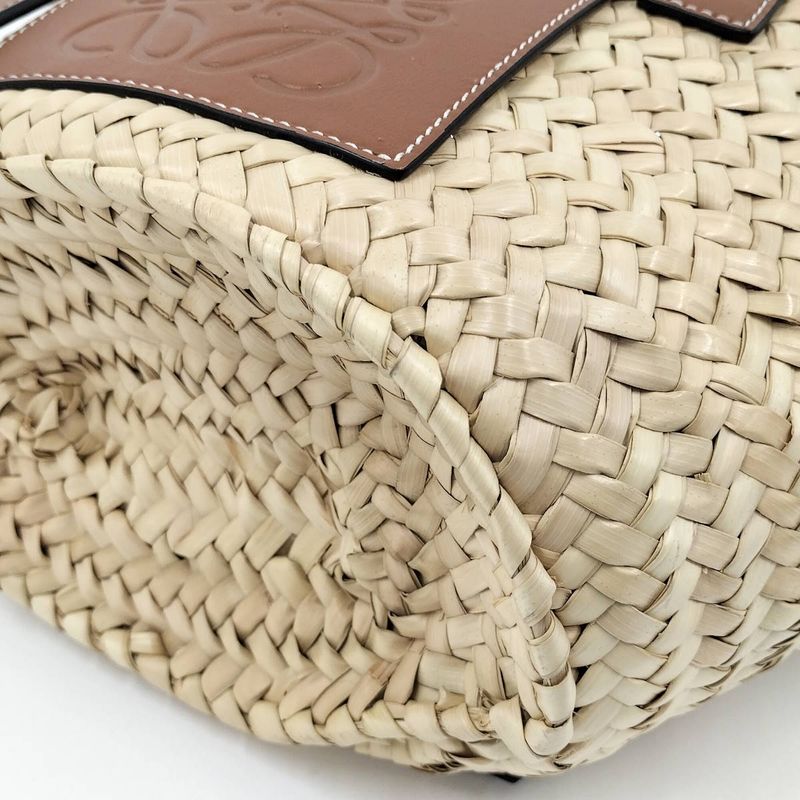 Loewe Basket Bag Basket Bag Raffia Straw Leather Natural Beige Brown