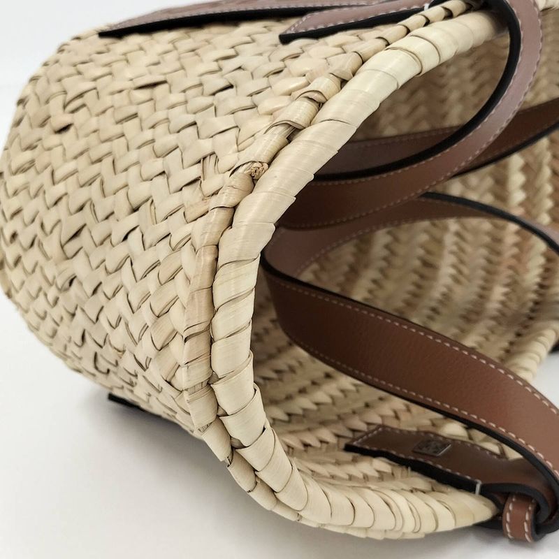 Loewe Basket Bag Basket Bag Raffia Straw Leather Natural Beige Brown