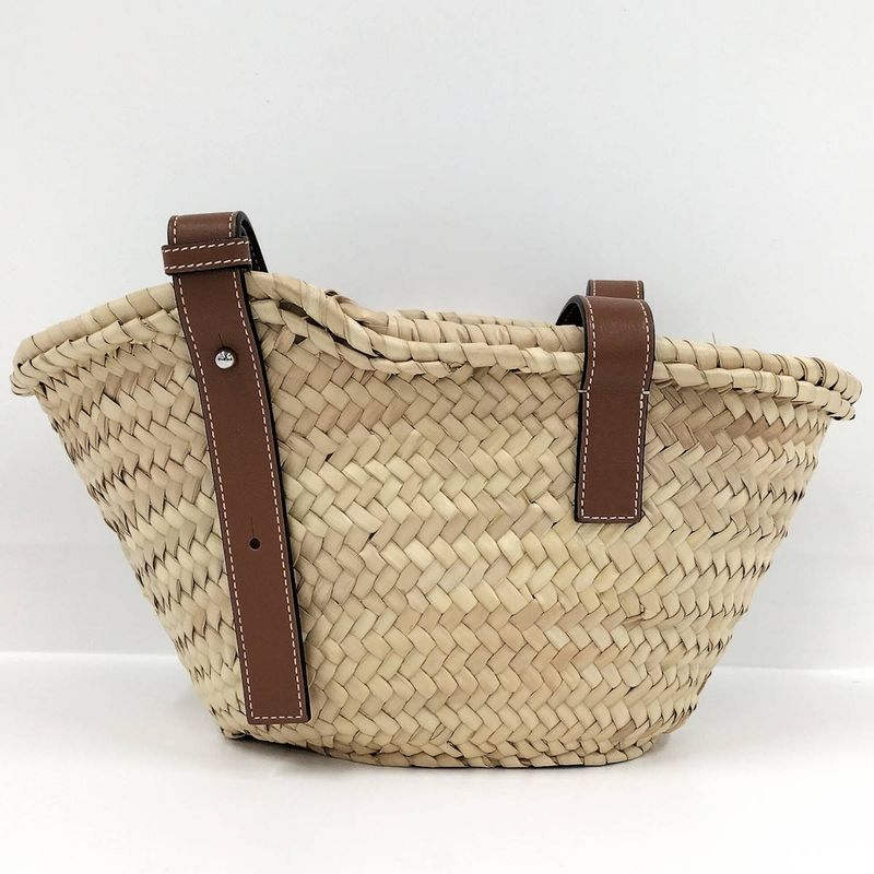 Loewe Basket Bag Basket Bag Raffia Straw Leather Natural Beige Brown