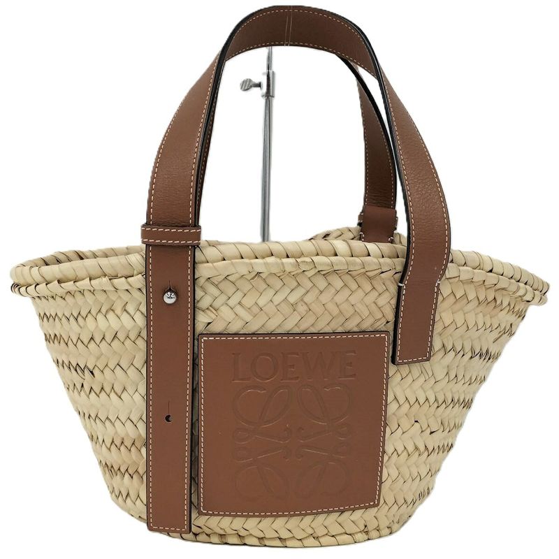 Loewe Basket Bag Basket Bag Raffia Straw Leather Natural Beige Brown