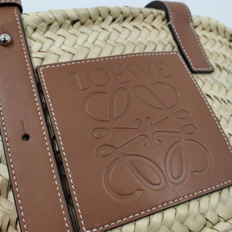 Loewe Basket Bag Basket Bag Raffia Straw Leather Natural Beige Brown