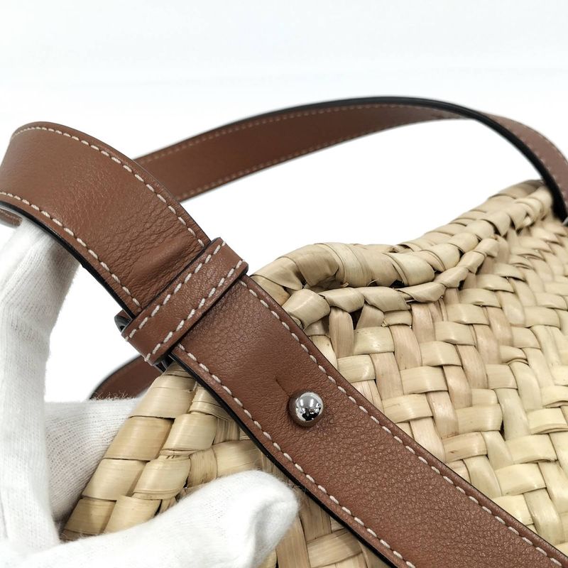 Loewe Basket Bag Basket Bag Raffia Straw Leather Natural Beige Brown