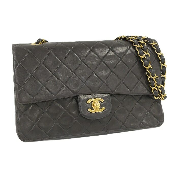 Chanel Matelasse 25 Chain Shoulder Bag Lambskin Leather Black