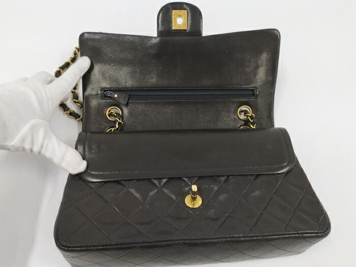 Chanel Matelasse 25 Chain Shoulder Bag Lambskin Leather Black