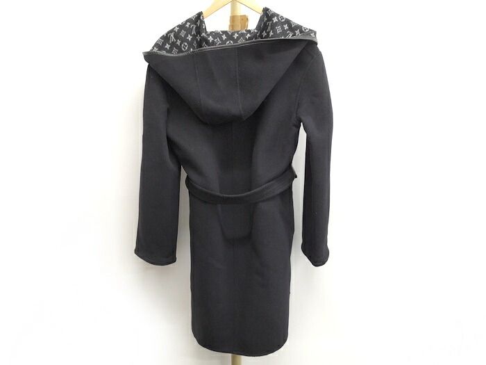 Louis Vuitton Hooded Wrap Coat Women's Size 40 Wool Black