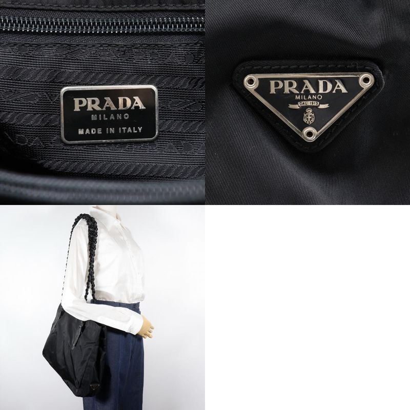 Prada Plastic Chain Nylon Black Women's Tote Bag